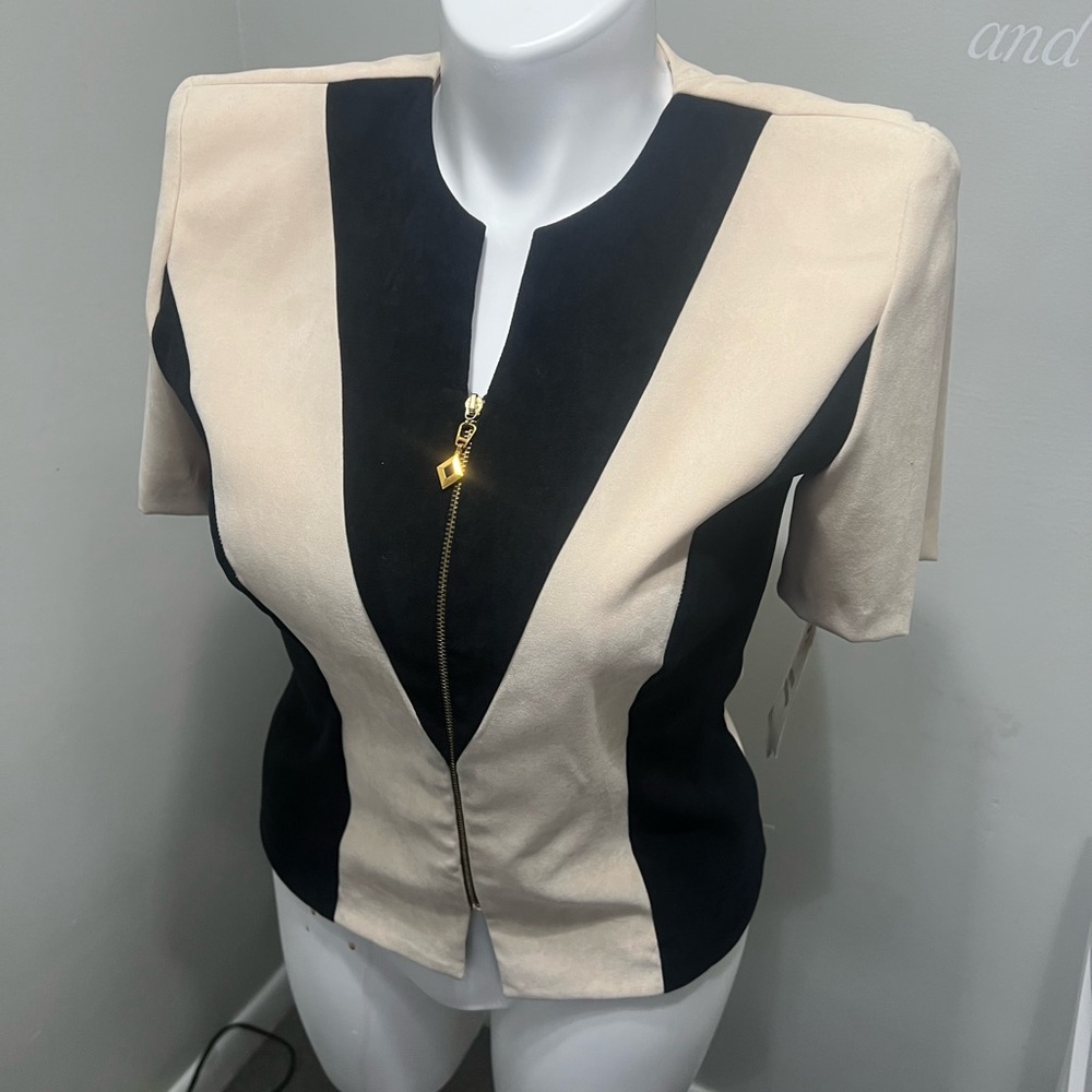 2 Piece Maren Chic Black and Cream Zip-Up Top with Black Skirt velour